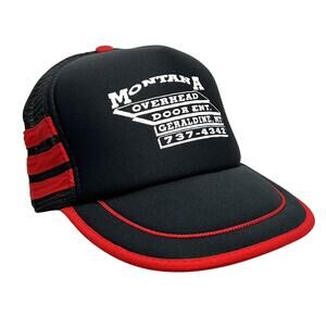 Vintage Three 3 Stripe Mesh Trucker Hat Cap Geraldine Montana Red Black Snapback